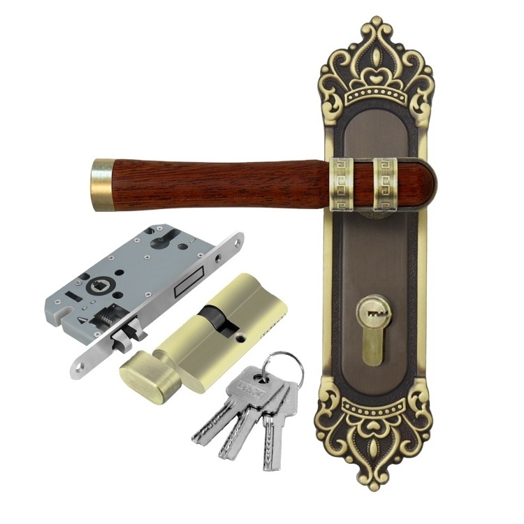 Door Lock Handle Gold Solid Wood Lever Handle Interior Bedroom Door Handle Fire Mortise Lock Set For Wooden Door