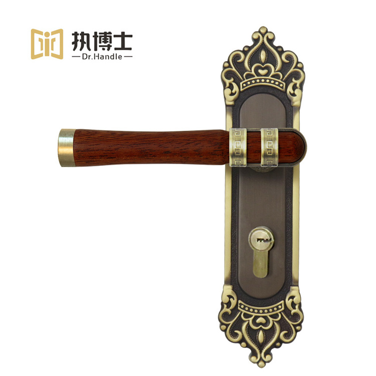 Door Lock Handle Gold Solid Wood Lever Handle Interior Bedroom Door Handle Fire Mortise Lock Set For Wooden Door