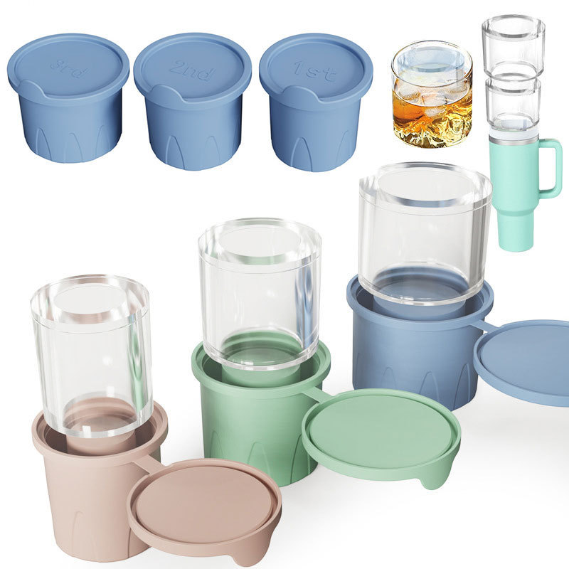 Silicone 3 Hollow Cylinder Ice Cube for 20-40 Oz Cups With Lid Cocktails Whiskey Drinks Coffee Water Tumbler Bottle