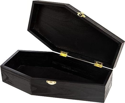 Creative Hobbies 12in Black Painted Wood Coffin Box Halloween Fillable Hinged unfinished mini coffin wood packaging box