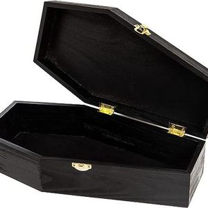 Creative Hobbies 12in Black Painted Wood Coffin Box Halloween Fillable Hinged unfinished mini coffin wood packaging box