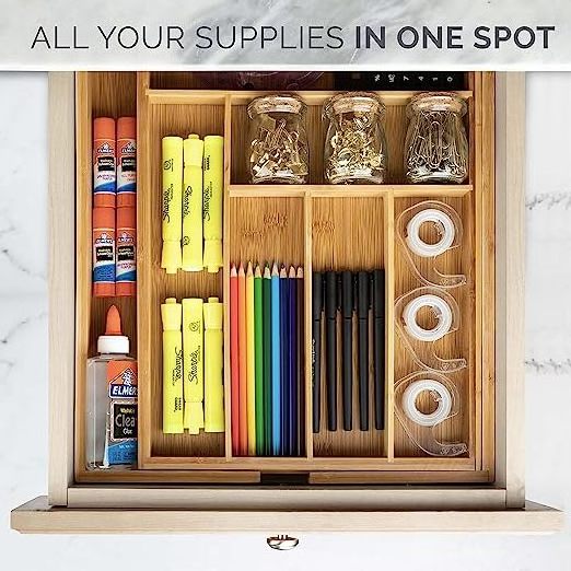 Bamboo expandable bamboo kitchen drawer organizer for adjustable Cutlery Tray bamboo kitchen drawer organizer