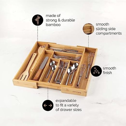 Bamboo expandable bamboo kitchen drawer organizer for adjustable Cutlery Tray bamboo kitchen drawer organizer