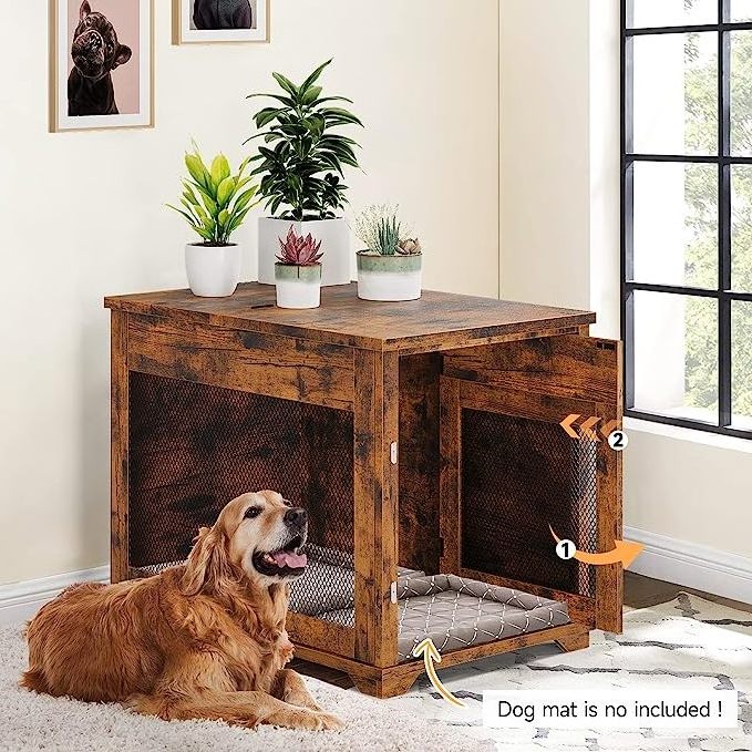 32 inches Rustic Brown Indoor House furniture style dog crate woodwith Hiding wooden dog crate