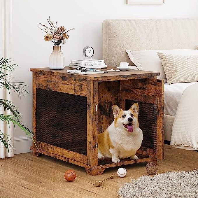 32 inches Rustic Brown Indoor House furniture style dog crate woodwith Hiding wooden dog crate