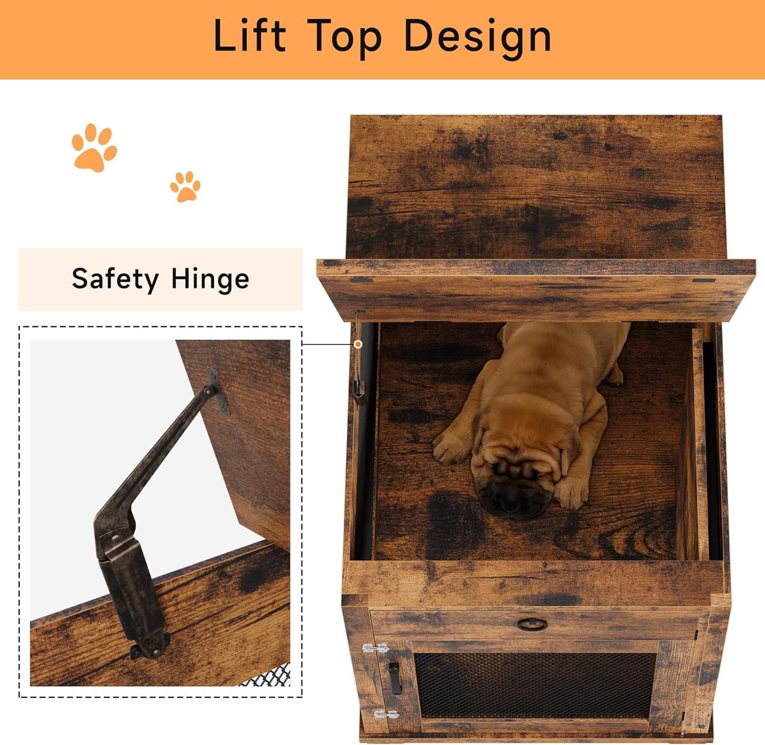 Customized 32 inches rown large dog crate Furniture wood Style with Flip Top Pocket Hiding Door dog crate furniture wood