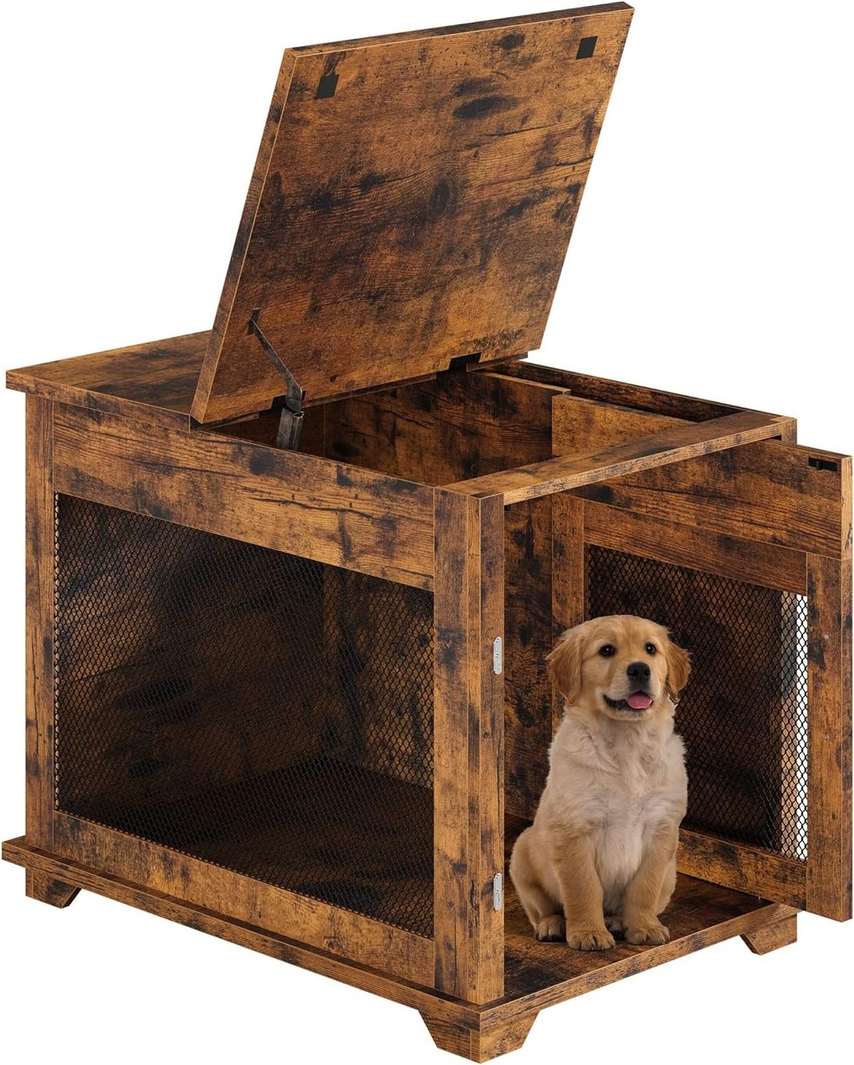 Customized 32 inches rown large dog crate Furniture wood Style with Flip Top Pocket Hiding Door dog crate furniture wood