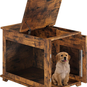 Customized 32 inches rown large dog crate Furniture wood Style with Flip Top Pocket Hiding Door dog crate furniture wood