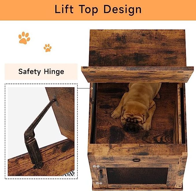 32 inches Rustic Brown Indoor House furniture style dog crate woodwith Hiding wooden dog crate