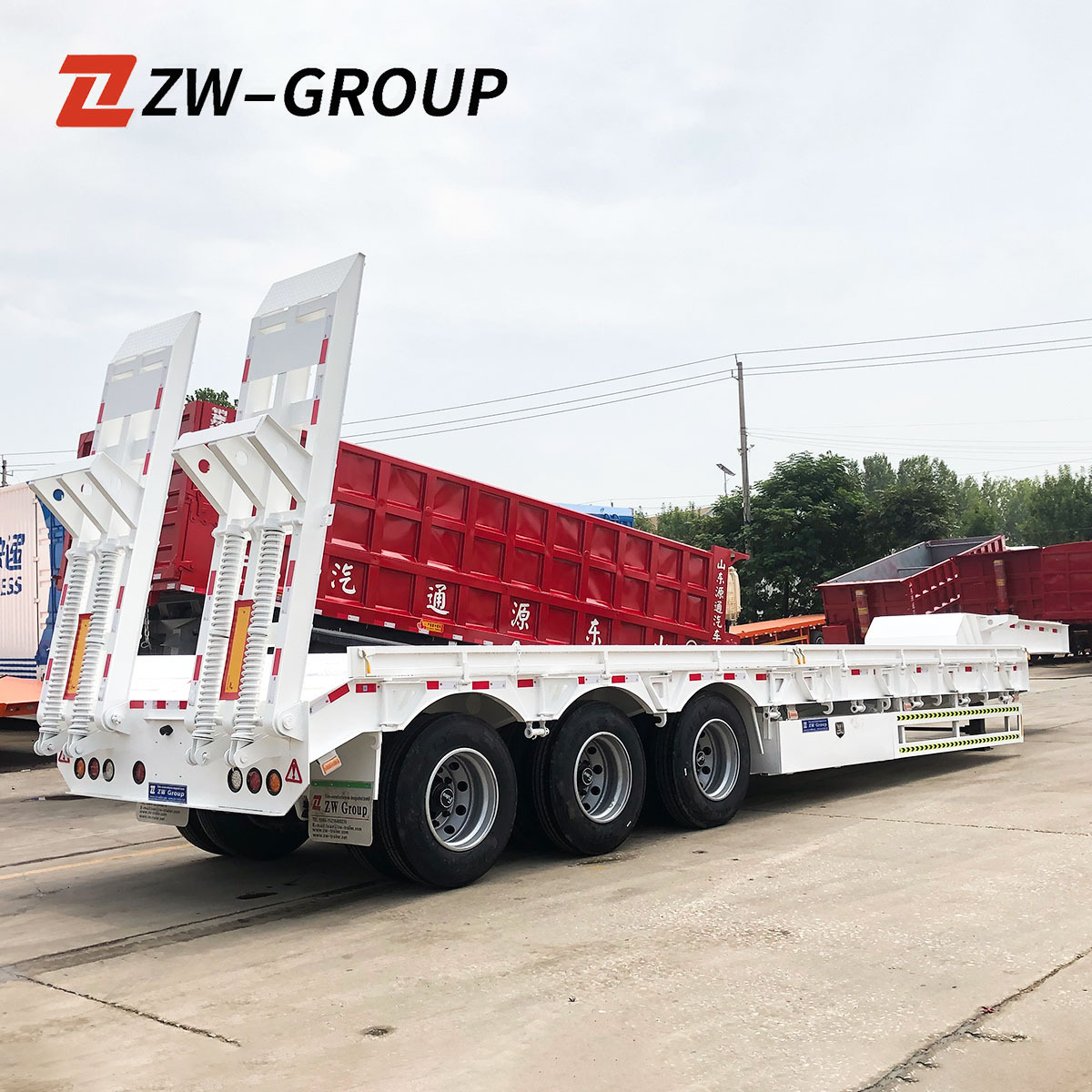 ZW Group construction machinery Transporter Gooseneck Used Lowboy Trailer 3 axles 60 ton lowbed semi trailer