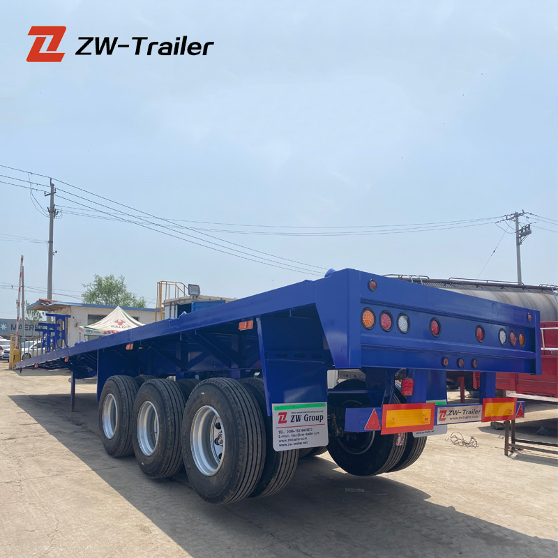 ZW Group 40 ft-60 ft 3 axle Flatbed Semi Trailer container shipping Flat bed Semi-trailer for tanzania