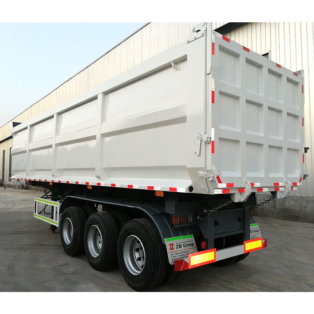 ZW semi trailer factory 3 axle 30 cubic 60 ton dump trailer hydraulic rear side tipper dump trailer for sale