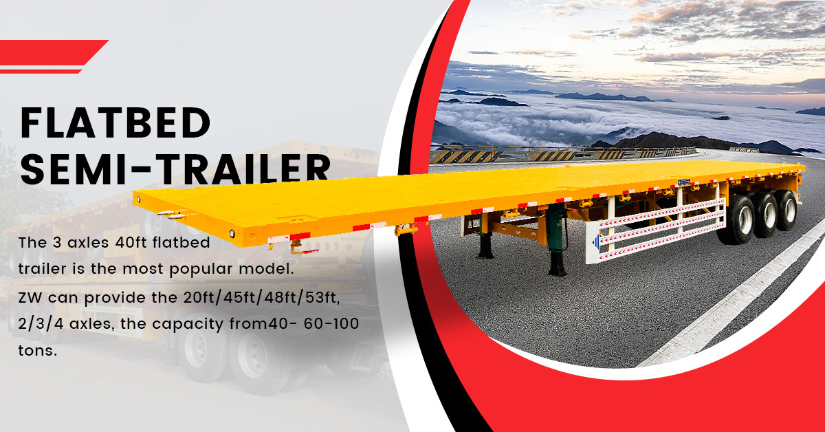 ZW Group 40 ft-60 ft 3 axle Flatbed Semi Trailer container shipping Flat bed Semi-trailer for tanzania