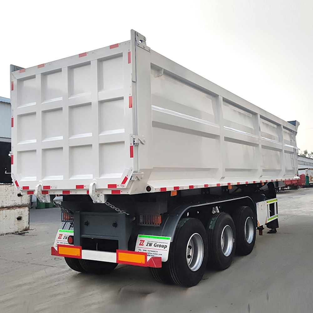 ZW semi trailer factory 3 axle 30 cubic 60 ton dump trailer hydraulic rear side tipper dump trailer for sale