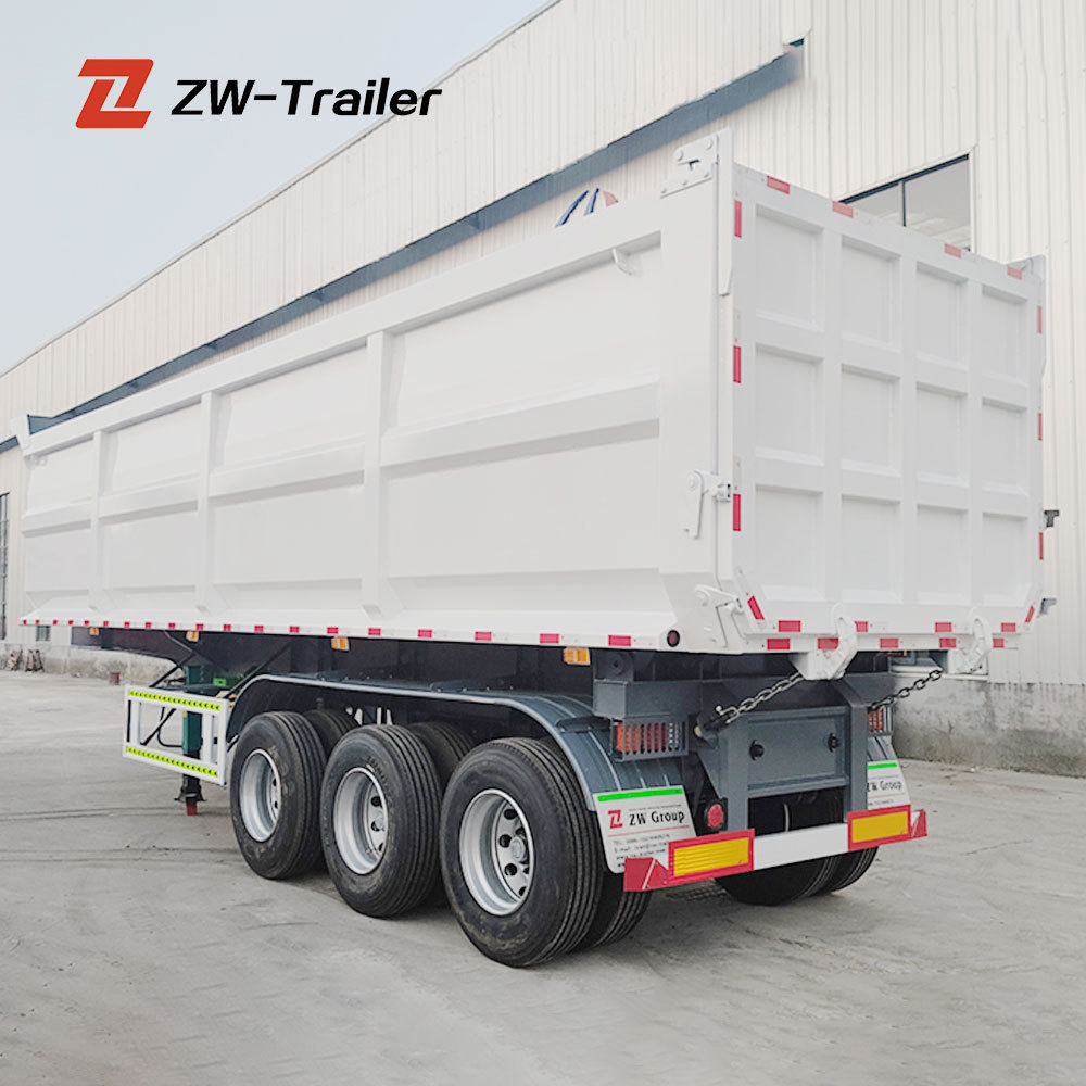 ZW semi trailer factory 3 axle 30 cubic 60 ton dump trailer hydraulic rear side tipper dump trailer for sale