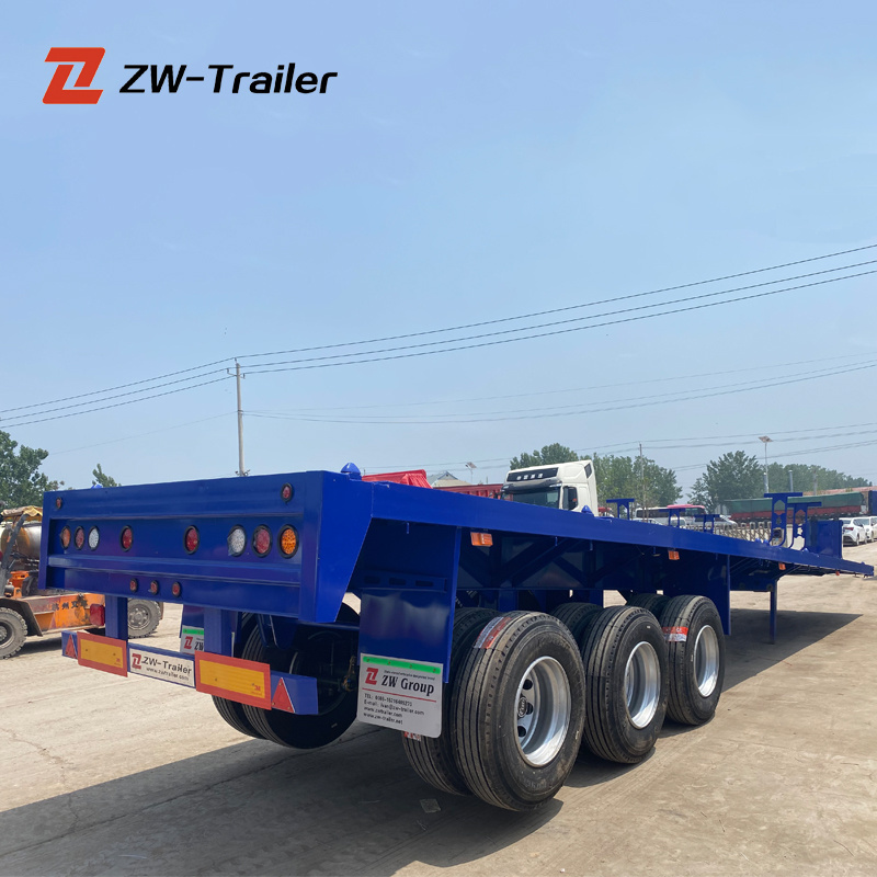 ZW Group 40 ft-60 ft 3 axle Flatbed Semi Trailer container shipping Flat bed Semi-trailer for tanzania