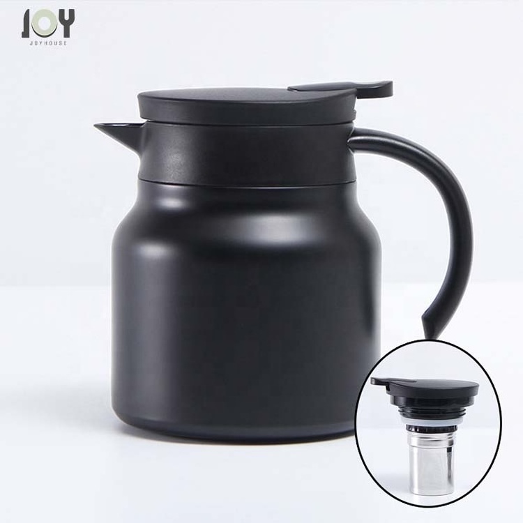 Cute black  800ML Double Wall Vacuum Insulated Stainless Steel 316  Pour Over Cat Tea Coffee Kettle With Tea Infuser Lid