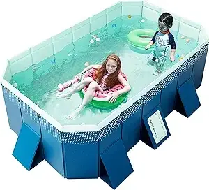 Foldable Non-Inflatable Kids' and Adults' Outdoor Swimming Pool - Hard Plastic Shell, Kid Pool for Backyard Dog Pools