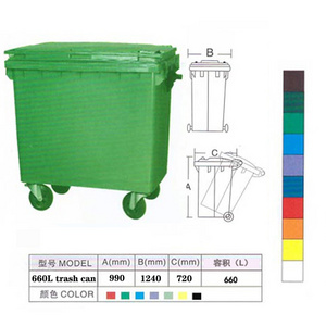 660 Liter Outdoor Wheelie Bin Trash Can 194Gallon Plastic Garbage Container Recycling