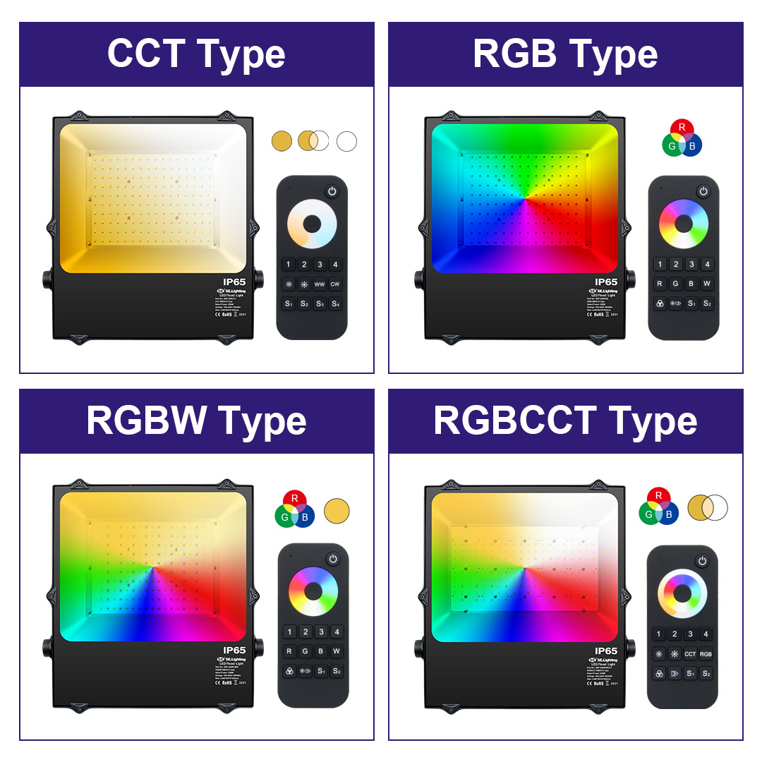 High Watts 100W 150W 200W DMX RGBW dimmable Outdoor LED Flood Light For Outdoor Garden