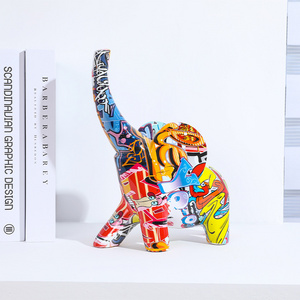 Customization Graffiti Bedroom Household Decor Water Transfer Color Resin Crafts Animal Elephant Statue