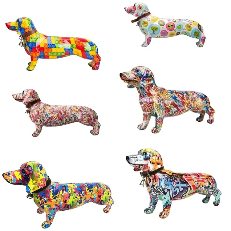 Graffiti Resin Dachshund Sculpture Dog Sculpture Large Animal Sculptures Home Decor Dogs Statue