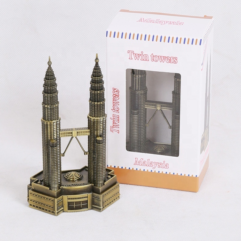 SE7ART Malaysia Architectural Replica Landmark Collectible Model Petronas Twin Towers Zinc Alloy Miniature Building Desk Decor