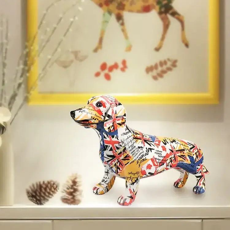 Graffiti Resin Dachshund Sculpture Dog Sculpture Large Animal Sculptures Home Decor Dogs Statue