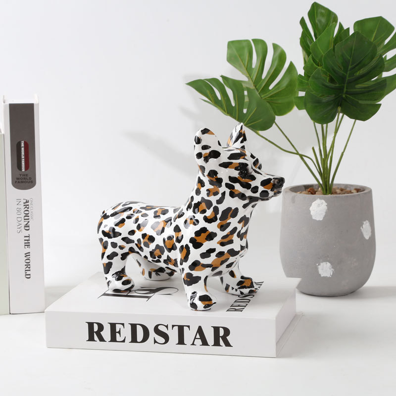 Customization Home Decorations Water Transfer Graffiti Resin  Animals Corgi Dog Statue