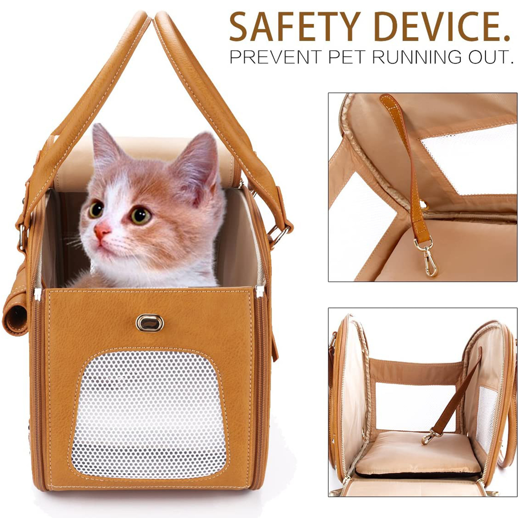 Waterproof Premium Leather Pet Travel Portable Bag Carrier for Cat and Small Dog Home & Outdoor Small Brown