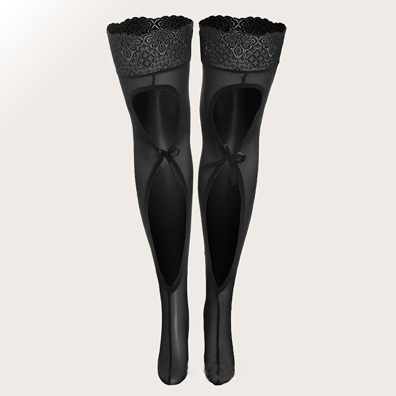 High Quality Mature  plus size Sexy Body Xxx Silk Stocking Knee Nude Socks Thigh black Lace Seamed Pantyhose  Women