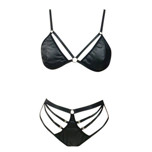 Hot Sale Silk Temptation Three-Point Suit  Leotard Clubwear Latex Leather Lingerie Women Bra And Panty Underwear Sexy