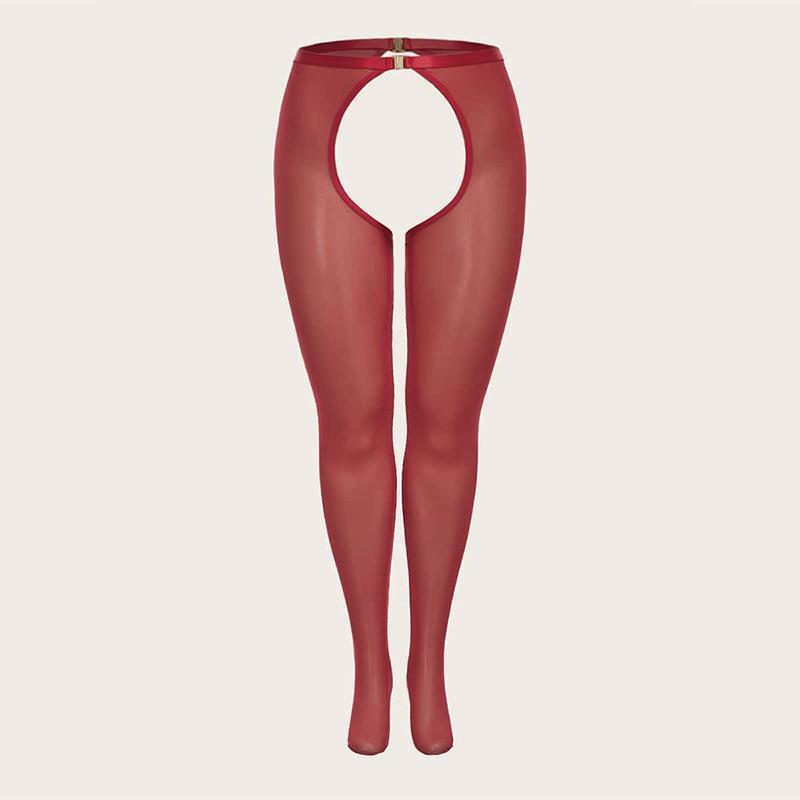 Plus Size Red Tights Mature  Mesh open loop looped pantyhose Women Plus Size Silk Open Crotch Pantyhose Transparent socks