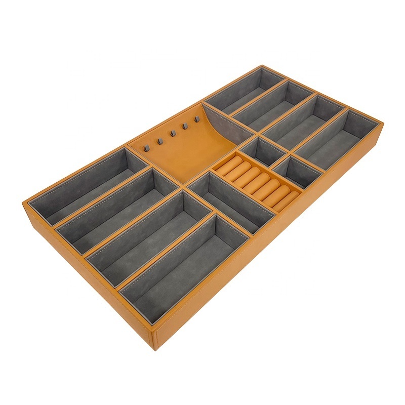 Orange PU Leather Closet Wardrobe Cabinet Drawer Desktop Jewellery Display Showcase, Jewellery Valet Tray,Glasses Showcase