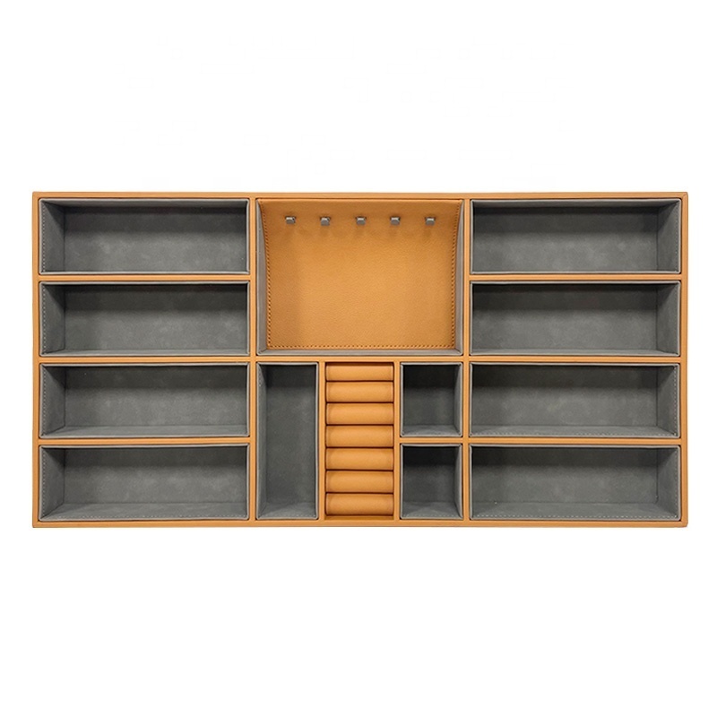 Orange PU Leather Closet Wardrobe Cabinet Drawer Desktop Jewellery Display Showcase, Jewellery Valet Tray,Glasses Showcase