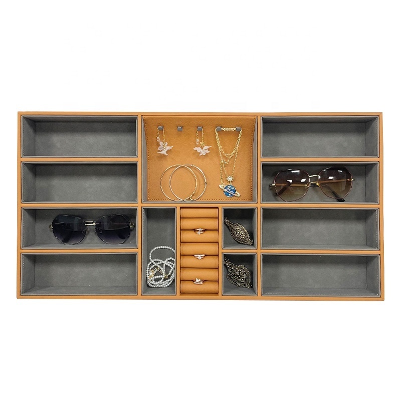 Orange PU Leather Closet Wardrobe Cabinet Drawer Desktop Jewellery Display Showcase, Jewellery Valet Tray,Glasses Showcase