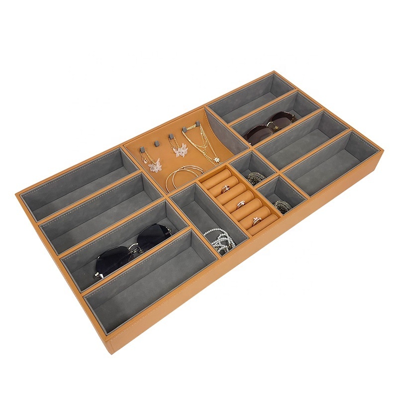 Orange PU Leather Closet Wardrobe Cabinet Drawer Desktop Jewellery Display Showcase, Jewellery Valet Tray,Glasses Showcase