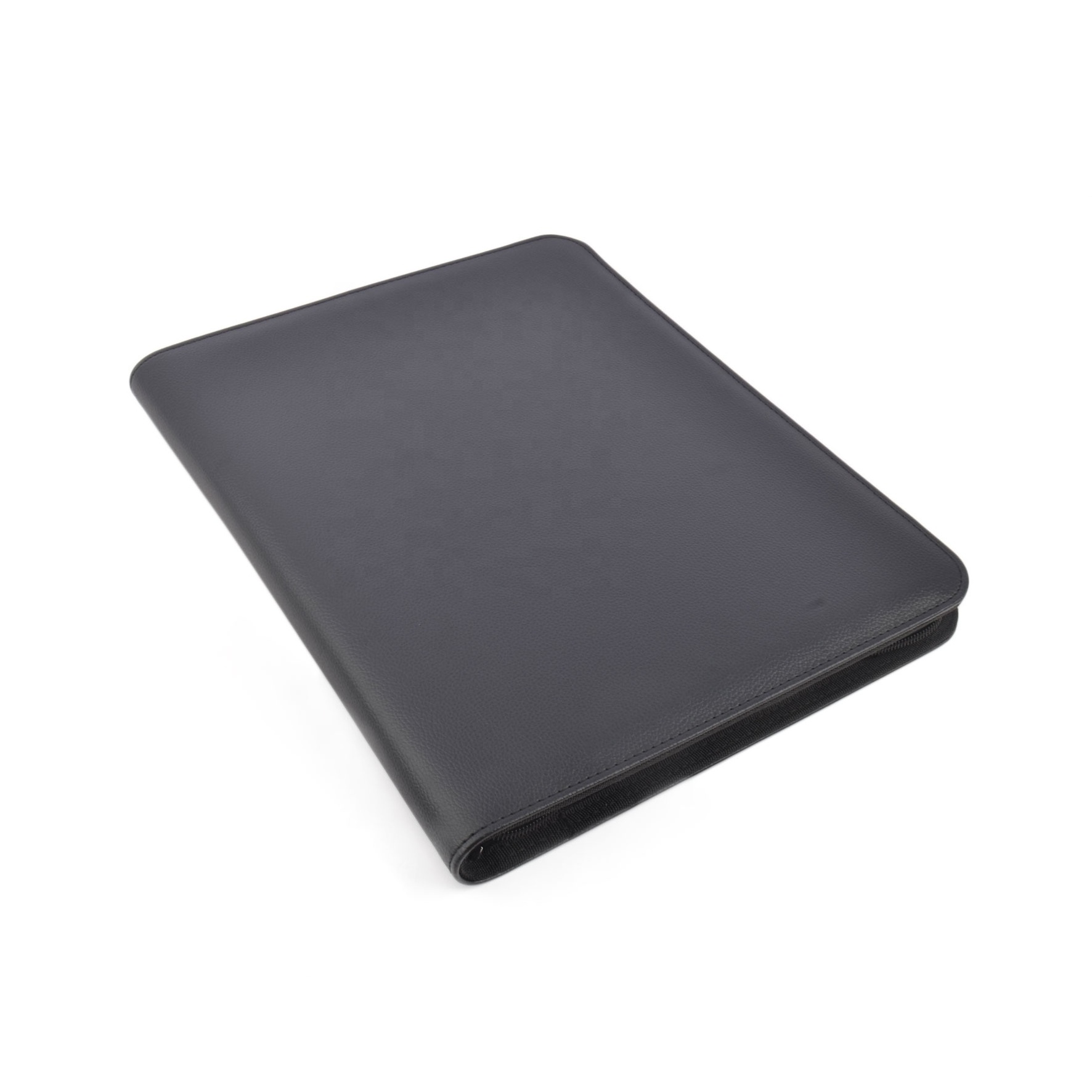 Black A4 RPET PU Leather 2 Ring Binder Document Folder with Card Holder A4 File Zipper Holder Portfolio with Clipboard and Memo