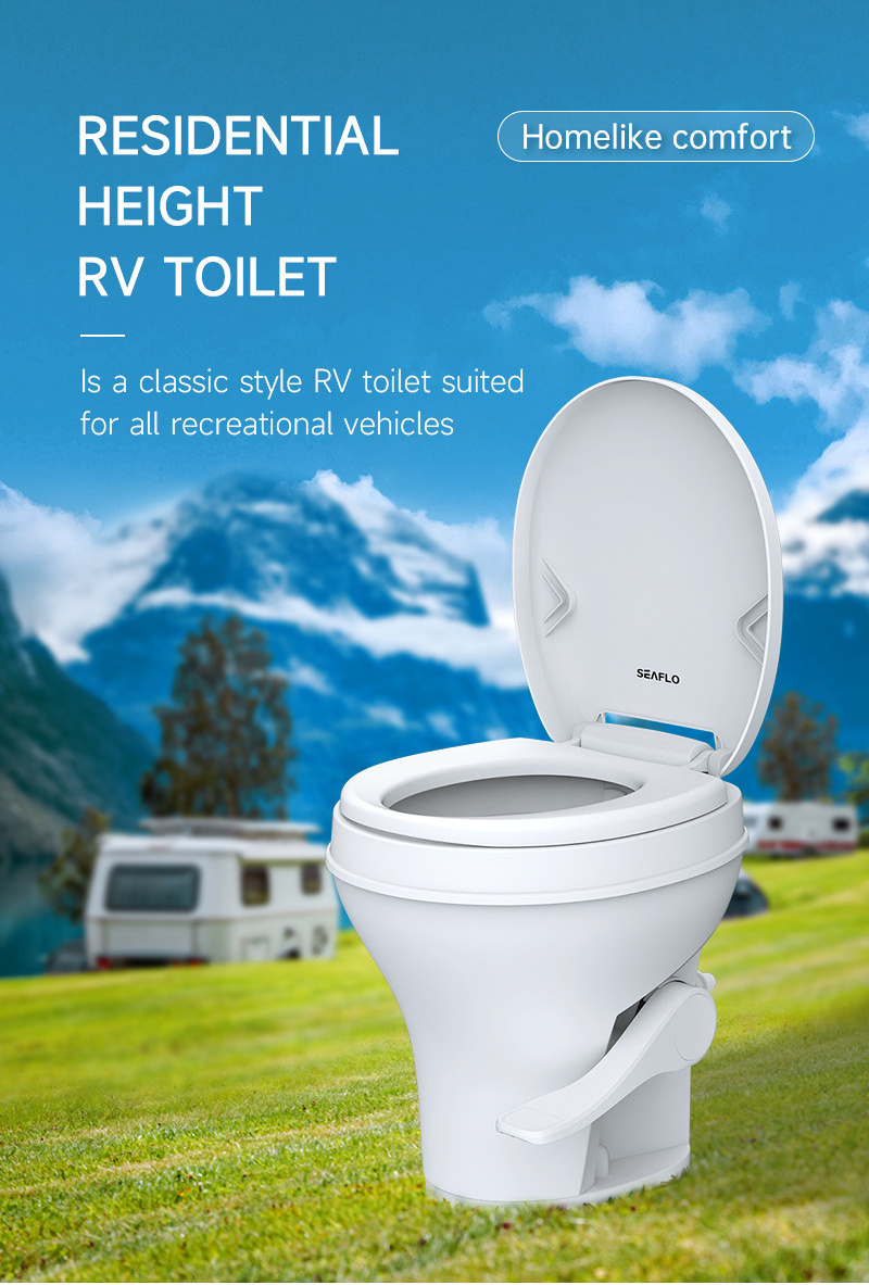 SEAFLO RV camper toilet foot-operated caravan toilet gravity flush motorhome plastic toilet