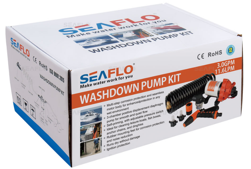 SEAFLO 12V 3.0 GPM 70PSI High Pressure  Washdown Pump Kit for Car Wash