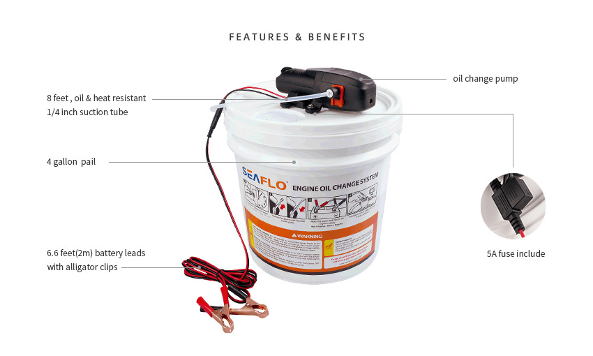 SEAFLO Engine Oil Change System 1.5 Gallon Capacity 12 Volt  Equipped with a 4 gallon high temperature resistant oil drum easi