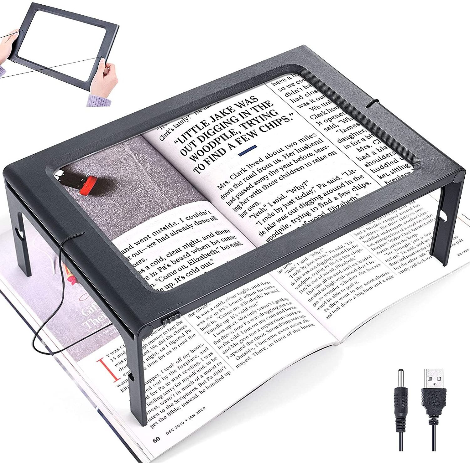 Foldable Desktop 3X Large Full Page Magnifying Glass Hands Free A4 Rectangular Reading Magnifier with LED Lights