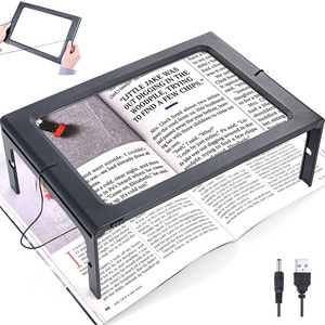 Foldable Desktop 3X Large Full Page Magnifying Glass Hands Free A4 Rectangular Reading Magnifier with LED Lights