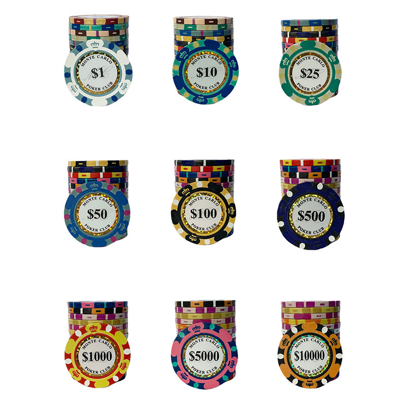 cheap wholesale custom plastic 40mm 14g clay gambling coin jetton tag poker chips