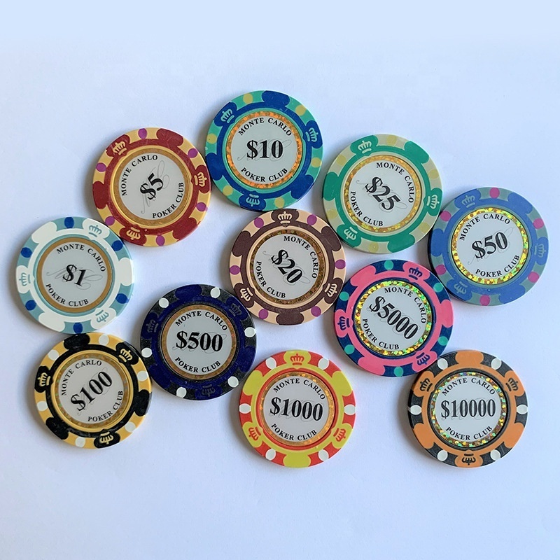 cheap wholesale custom plastic 40mm 14g clay gambling coin jetton tag poker chips