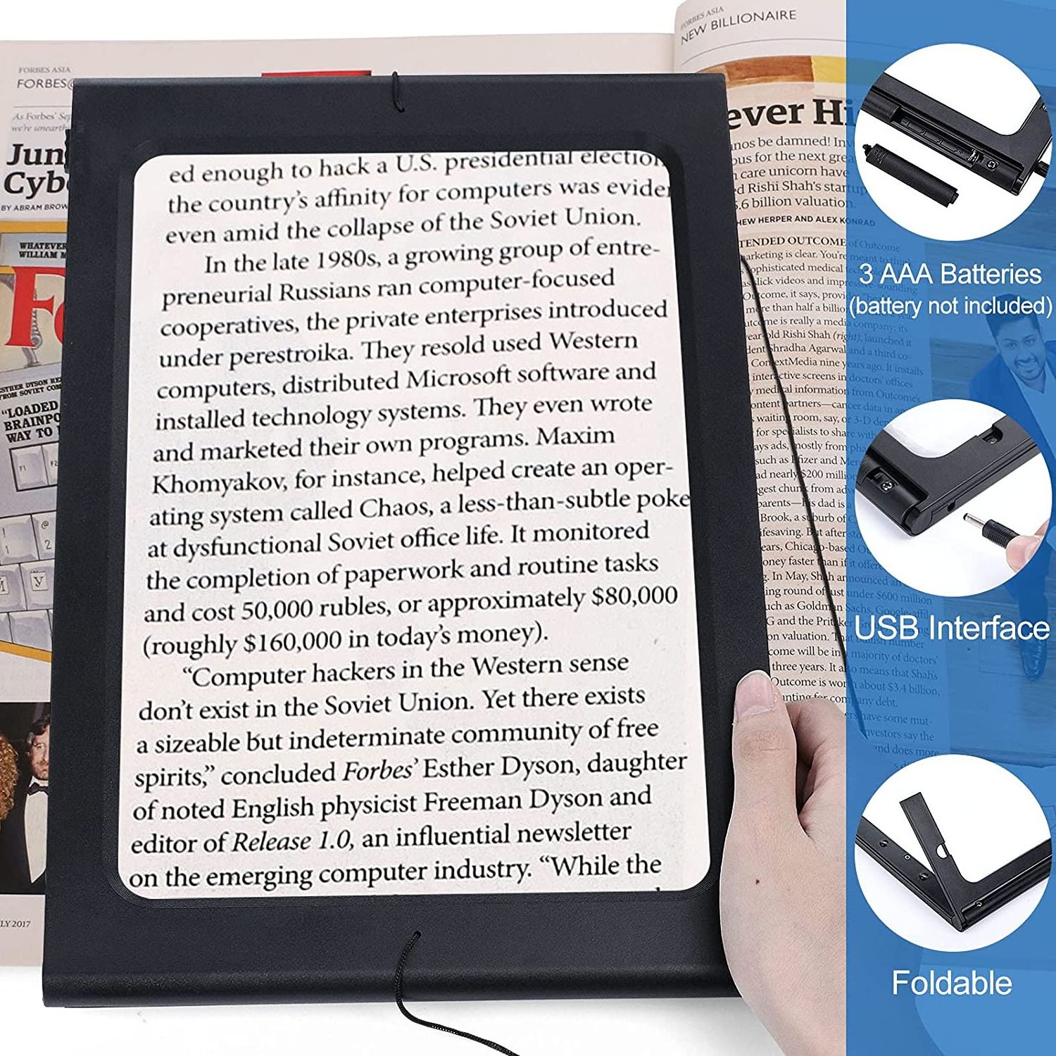 Foldable Desktop 3X Large Full Page Magnifying Glass Hands Free A4 Rectangular Reading Magnifier with LED Lights