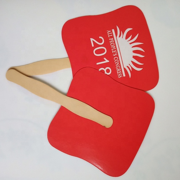 Double Sided Full Color Printing Eco-friendly Wooden Handle Paper Paddle Hand Held Fan