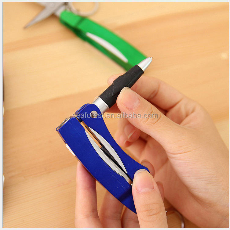 foldable 3 in 1 multifunctional pen with scissors, LED flashlight Ballpoint Pens