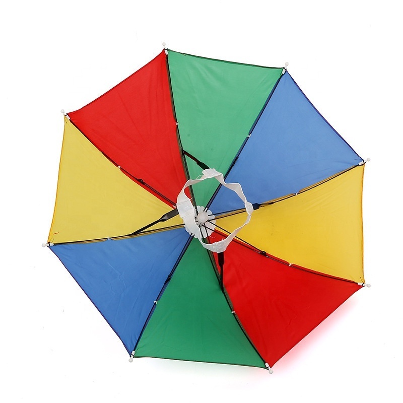 outdoor rainbow headband umbrellas, travel sunshade umbrella hat, fishing portable small umbrella for head