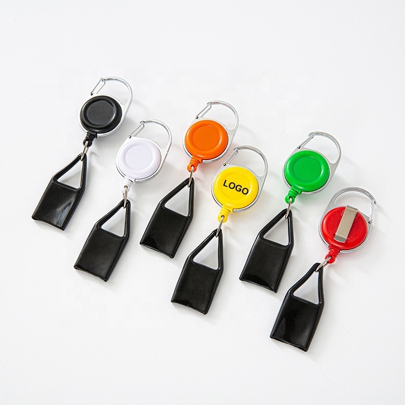 Logo Customized Plastic Badge Reel Lighter Holder Keychain Retractable Clip Lighter Leather